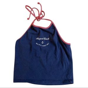 Brandy Melville Navy and Red trim halter top